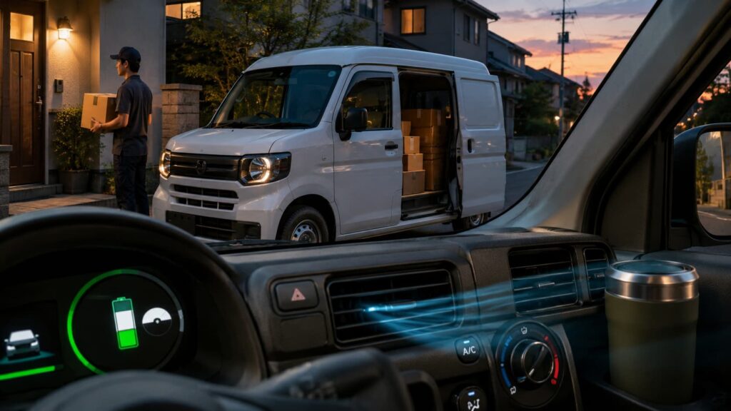 N-VAN e:でAmazonフレックス中にエアコンを使用した際のバッテリー残量を検証したアイキャッチ画像