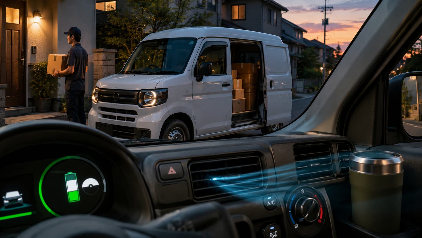 N-VAN e:でAmazonフレックス中にエアコンを使用した際のバッテリー残量を検証したアイキャッチ画像